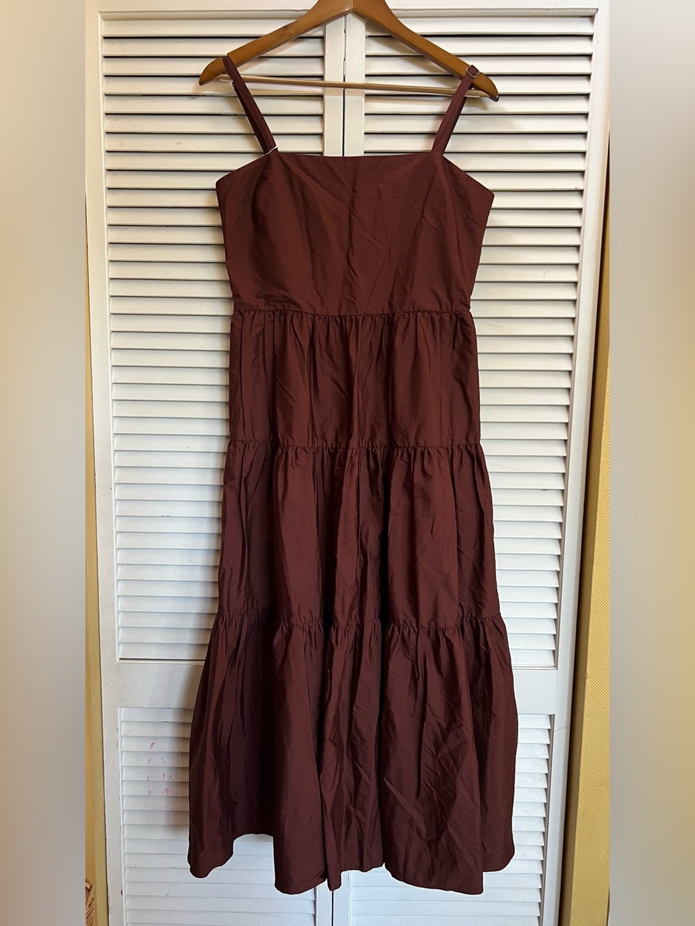 NWT Nordstrom Tiered Poplin Cami Maxi Dress Brown Raisin Chocolate Size Small